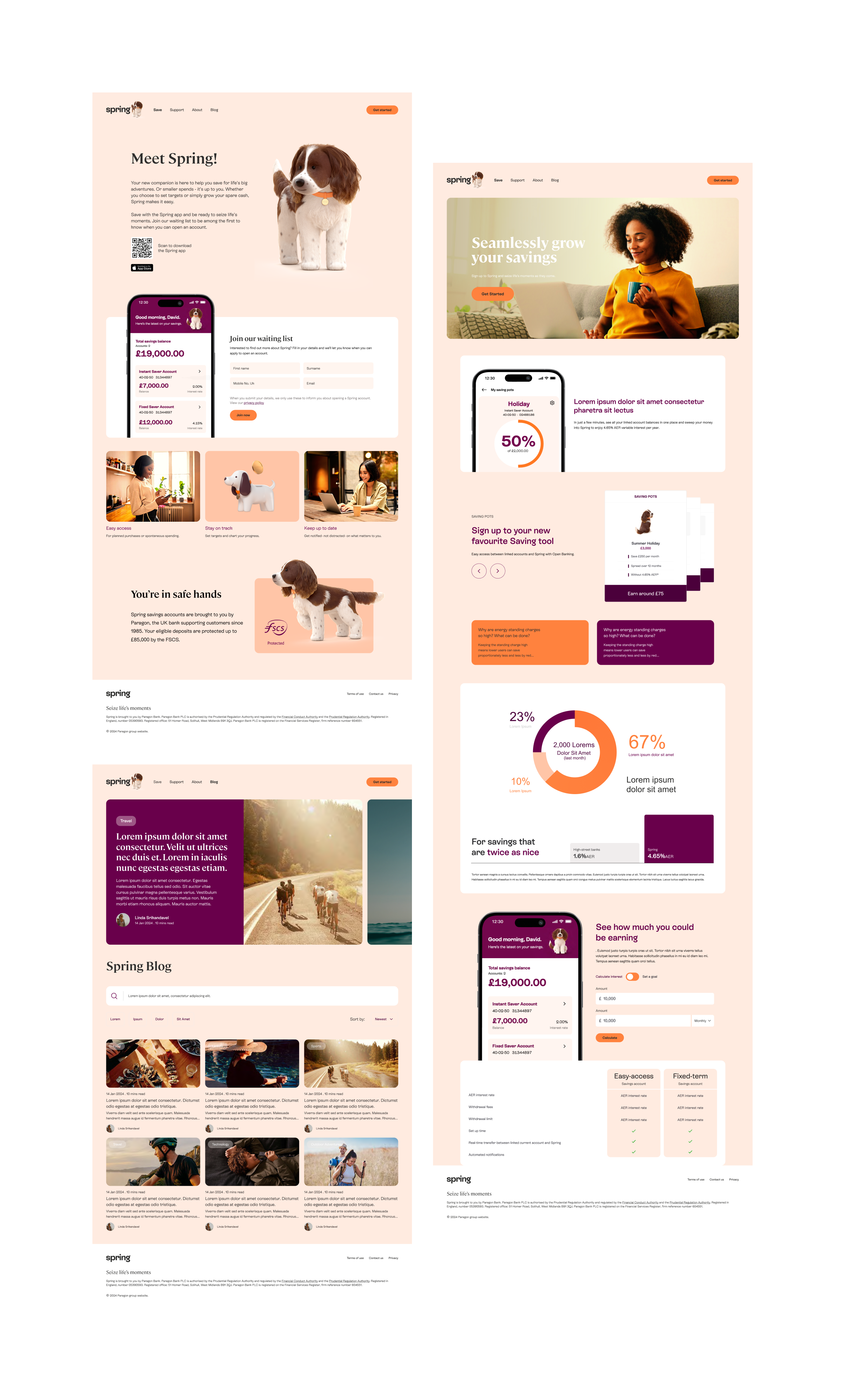 finalized design exampless for the Spring website, with 3 different desktop layouts arranged in a staggared fashion